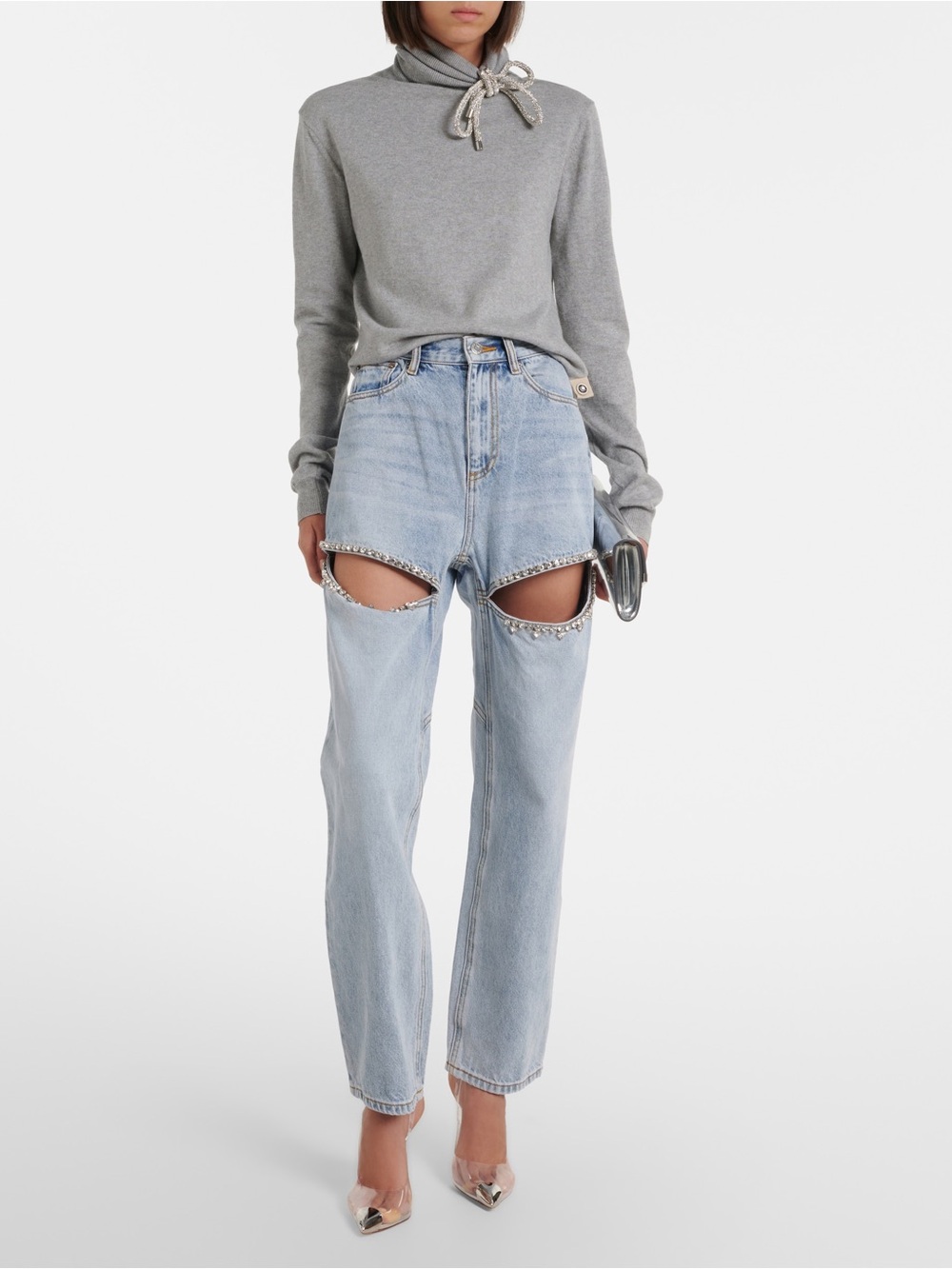 Torn by Ronny Kobo Mariah Crystal Cutout Jeans Light Wash Blue High Rise Sz 25/0